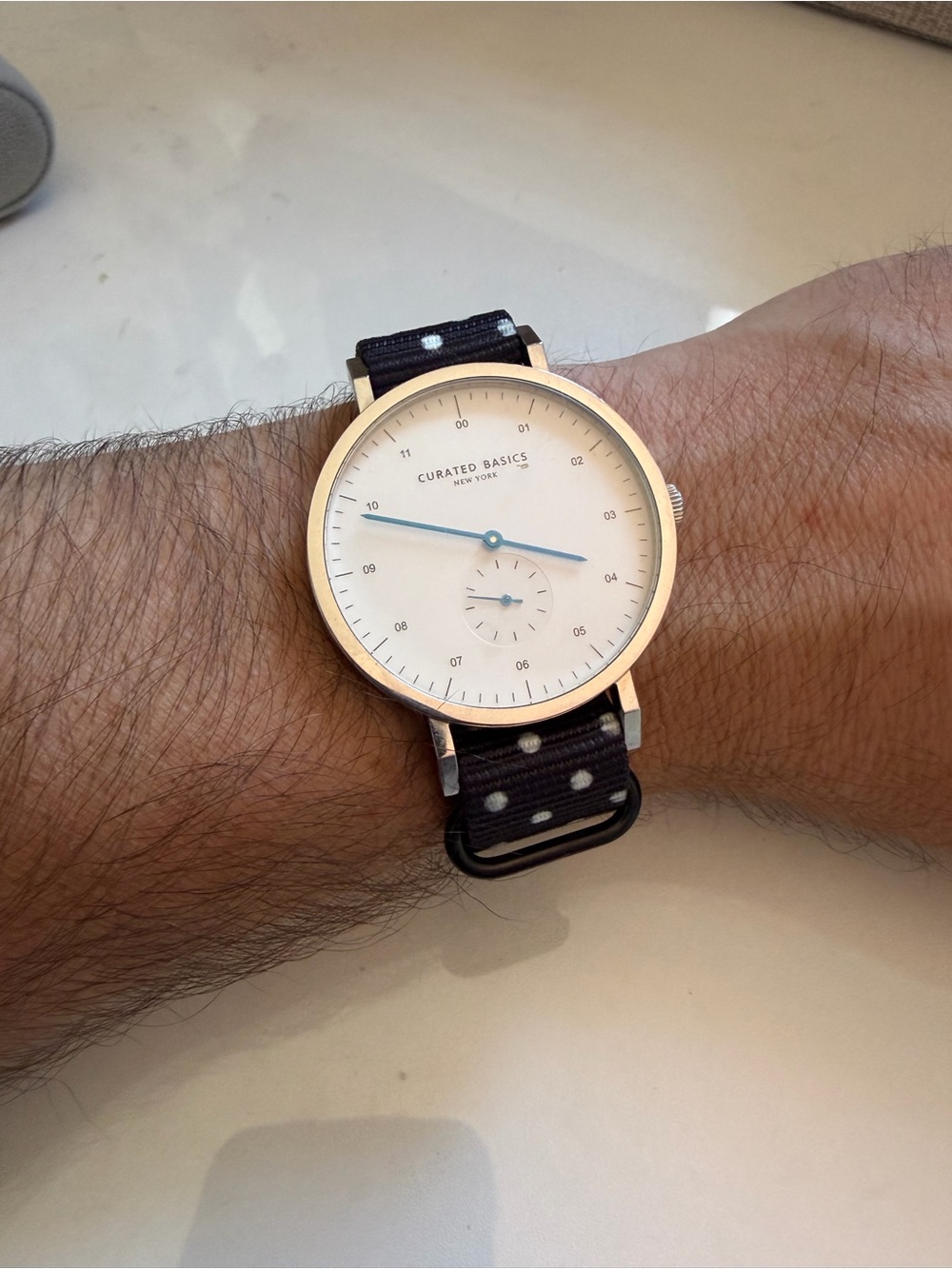 Men’s White Dial Watch with Black Polka Dot Strap